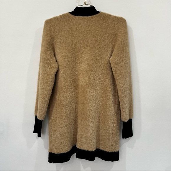 Rachel Zoe Eyelash Fuzzy Cardigan Size Small Camel Black Open Front Long Sweater - Picture 4 of 7